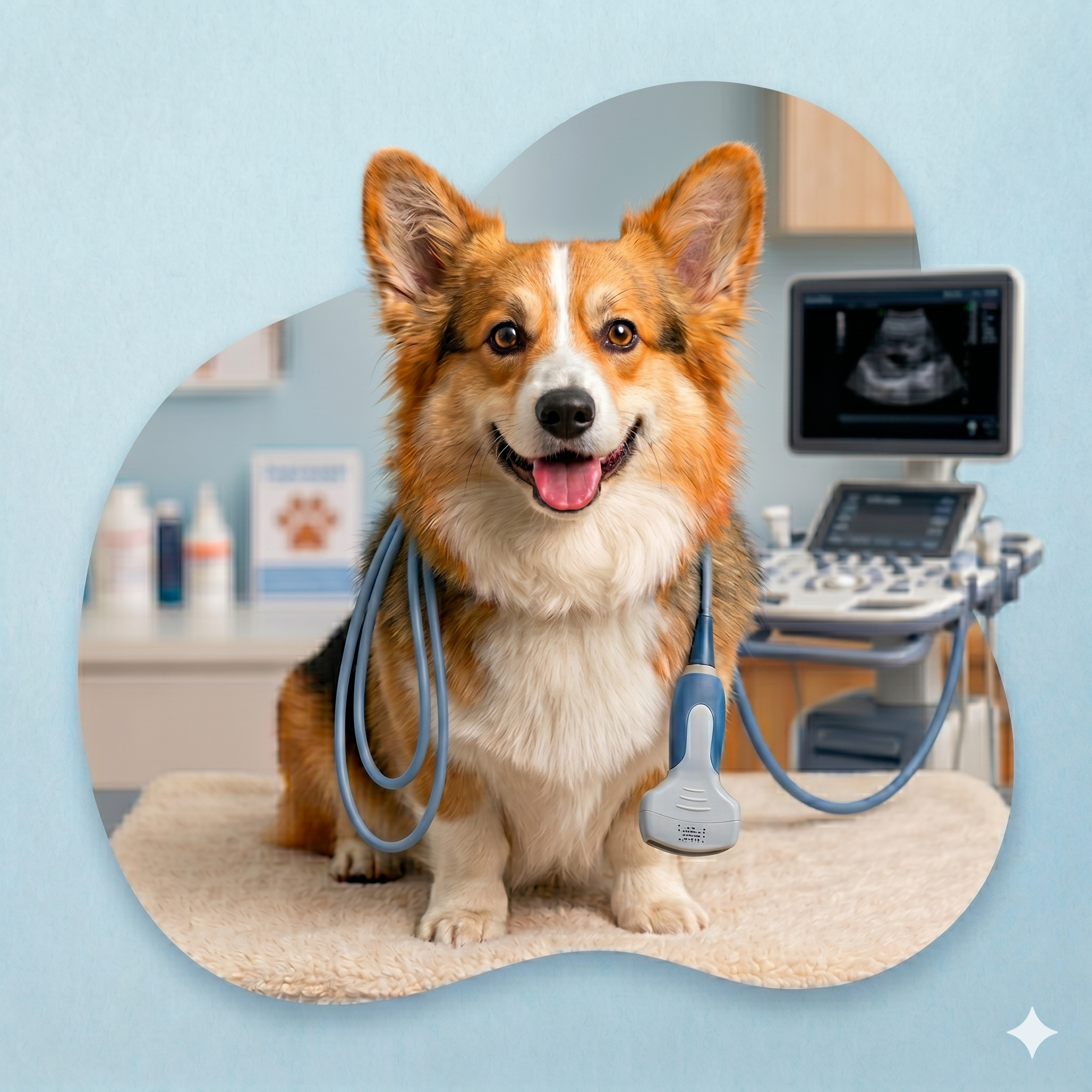 Cão feliz em consulta